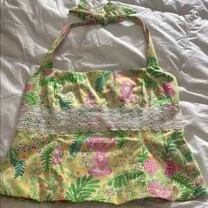 Vintage Lilly Pulitzer Floral Halter Top with Lace Details